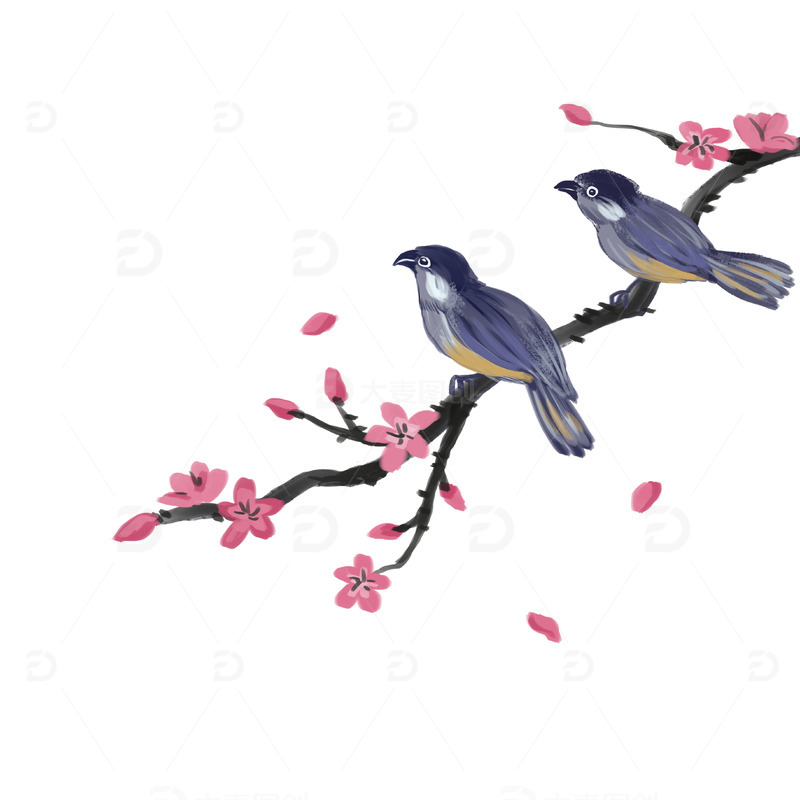 源文件下载【趣麦麦图】中国风水墨画花鸟