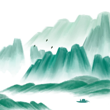 水墨山水山川河流元素