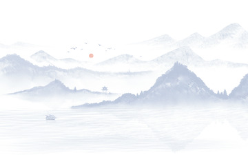 中国风水墨古风山水背景