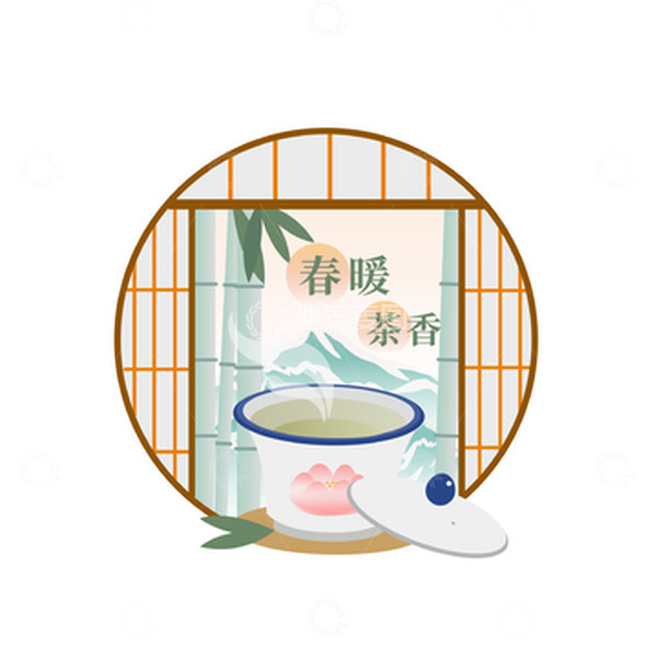 源文件下载【趣麦麦图】春茶节茶壶茶杯竹叶中式窗茶叶泡茶喝茶
