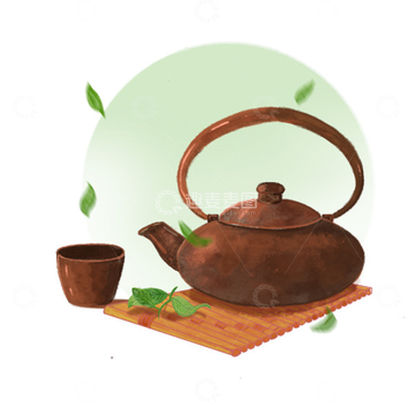 源文件下载【趣麦麦图】水墨中国风复古茶壶春茶