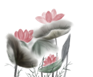 手绘国画水墨荷花植物素材