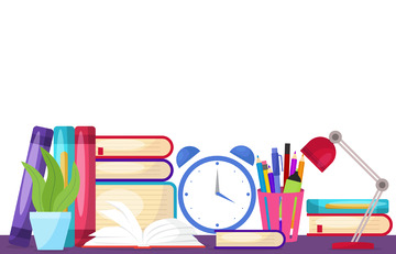 学习用品文具书本课桌笔台灯闹钟看书开学季