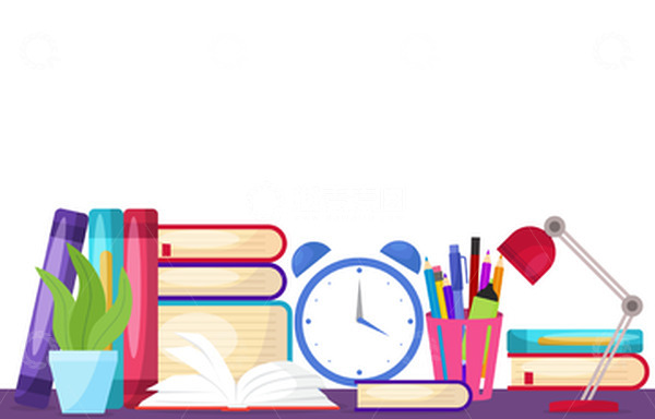 源文件下载【趣麦麦图】-学习用品文具书本课桌笔台灯闹钟看书开学季