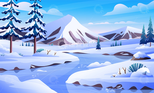 源文件下载【趣麦麦图】-冬天冬季雪地雪景积雪松树雪山河流