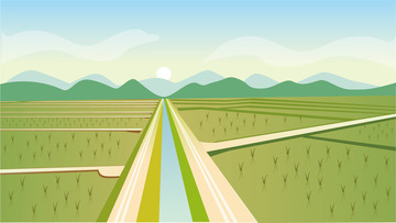 绿色小清新稻田谷雨节气手绘插画