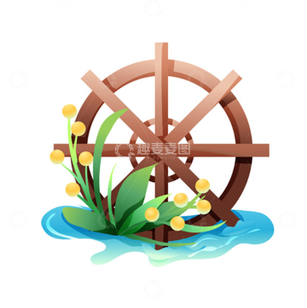 源文件下载【趣麦麦图】矢量手绘水车叶子装饰元素