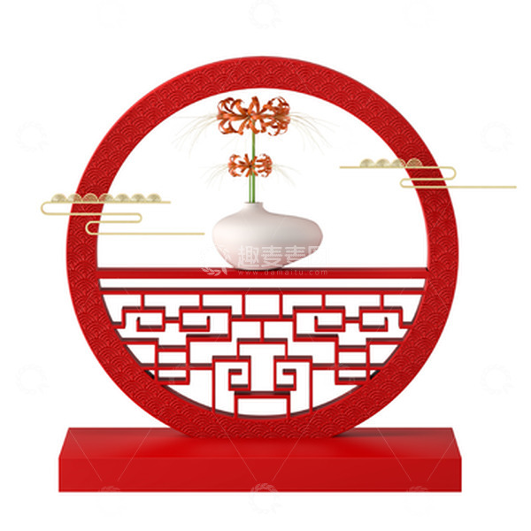 源文件下载【趣麦麦图】中国风古典祥云流云节日喜庆窗框窗棂摆件