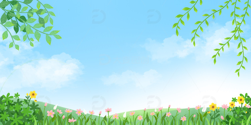 蓝天白云鲜花背景