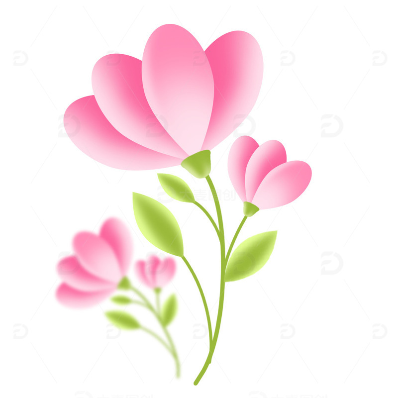 粉色春天春日弥散风花朵元素