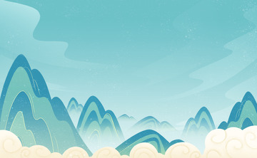 国潮山水绿色国潮风山水海报背景