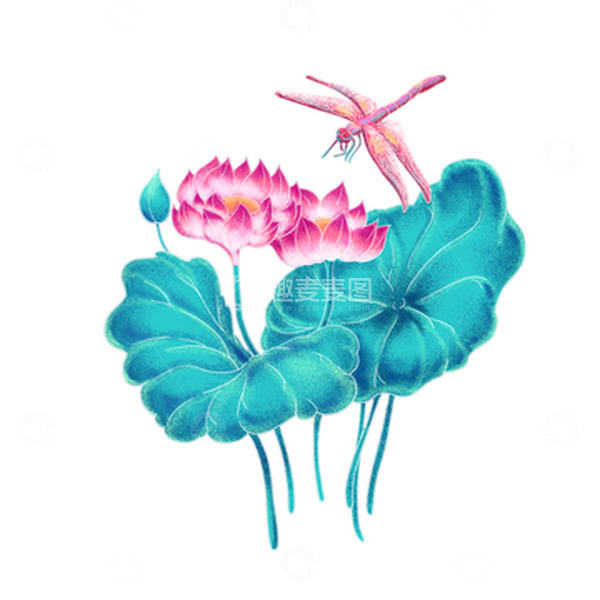 源文件下载【趣麦麦图】荷花,蜻蜓,荷叶,国风,花,荷
