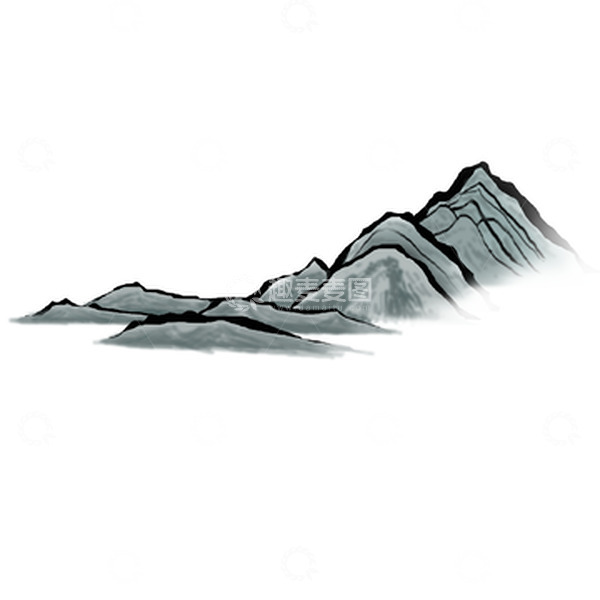 源文件下载【趣麦麦图】中国风水墨山水黑色手绘风景