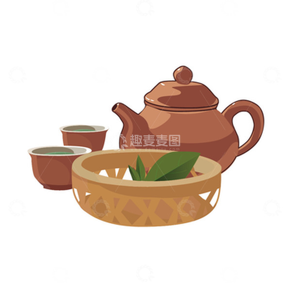 源文件下载【趣麦麦图】手绘褐色春茶茶具元素