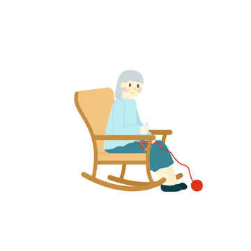 坐摇椅打毛衣的老人手绘图