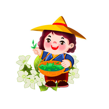 手绘春茶人物插画