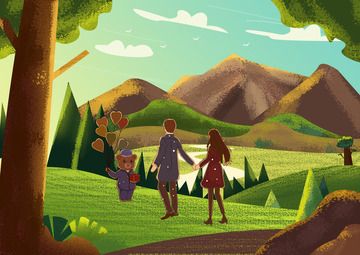 情侣出行春游绿色