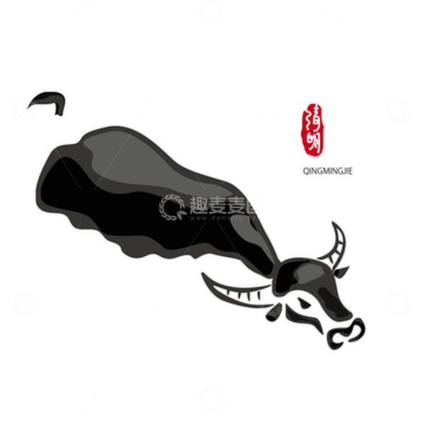 源文件下载【趣麦麦图】清明节水牛插画水墨元素