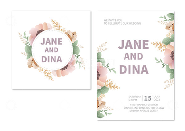 源文件下载【趣麦麦图】-植物花边婚礼邀请函请帖