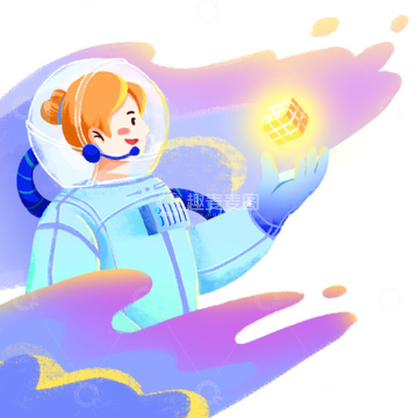 源文件下载【趣麦麦图】女宇航员游太空星空