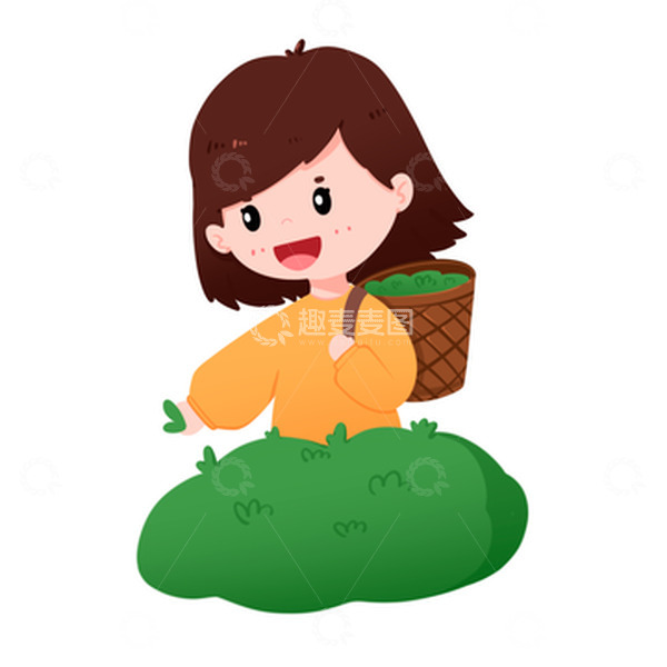 源文件下载【趣麦麦图】女孩茶园采茶场景免抠元素