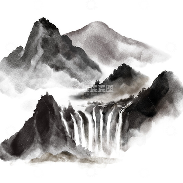 源文件下载【趣麦麦图】中式传统水墨山水瀑布