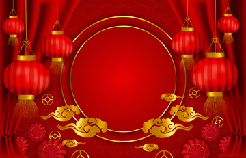 复古中式中国风灯笼幕布祥云喜庆春节节日