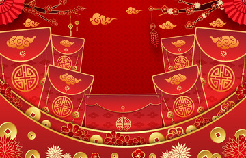 复古中式中国风梅花铜钱红包祥云喜庆春节