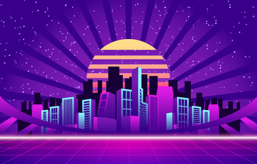 城市房屋高楼建筑炫彩科技背景紫色