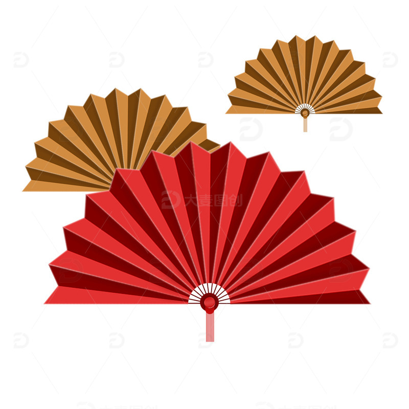 源文件下载【趣麦麦图】中国风节日大红扇子中国结