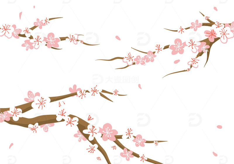 春天春季花朵花枝樱花桃花花瓣飘落