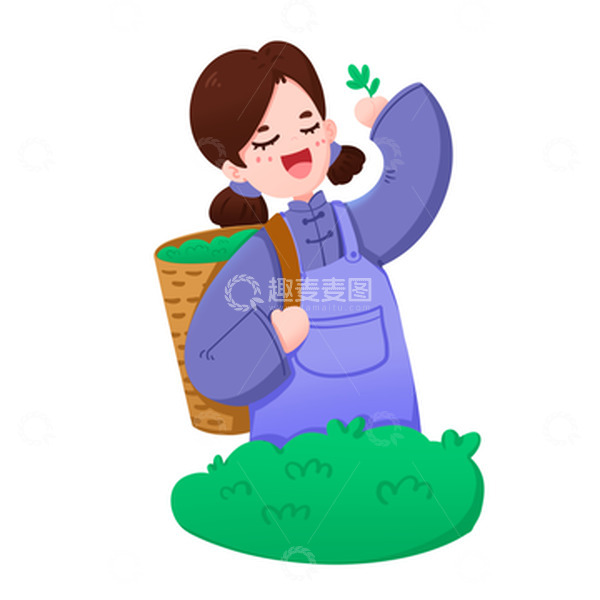 源文件下载【趣麦麦图】女孩茶园采茶闻茶香免抠元素