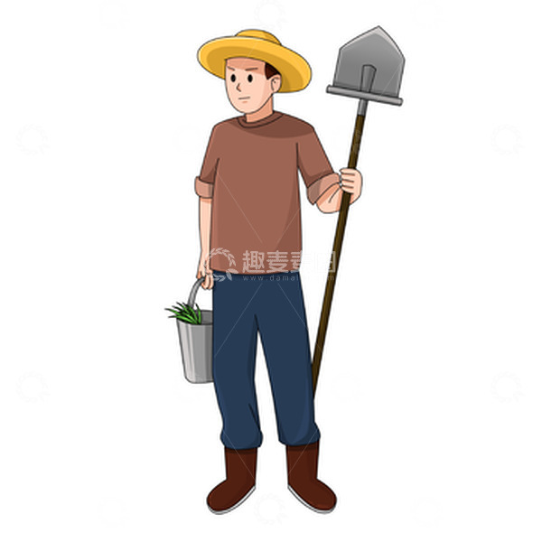 源文件下载【趣麦麦图】提桶拿铲的劳动者农民