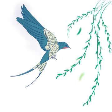 春天燕子柳树枝条