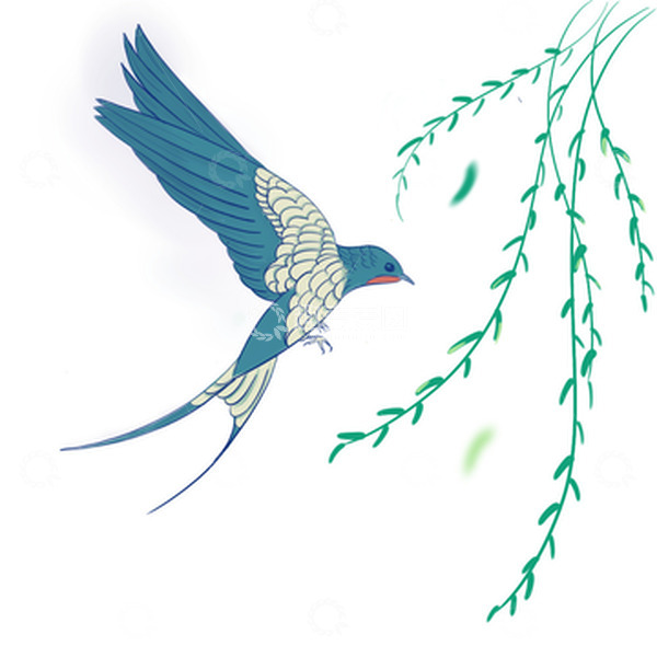 源文件下载【趣麦麦图】-春天燕子柳树枝条