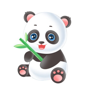 卡通可爱的熊猫吃竹子元素