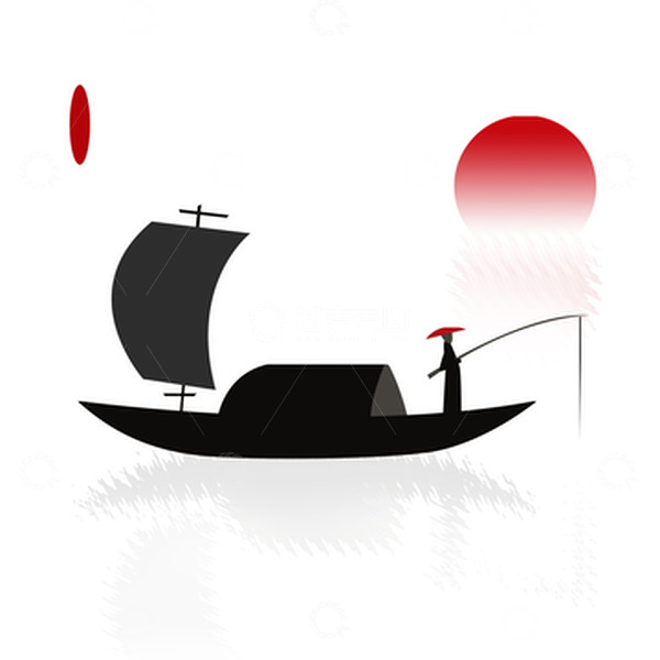 源文件下载【趣麦麦图】水墨钓鱼插画国风元素