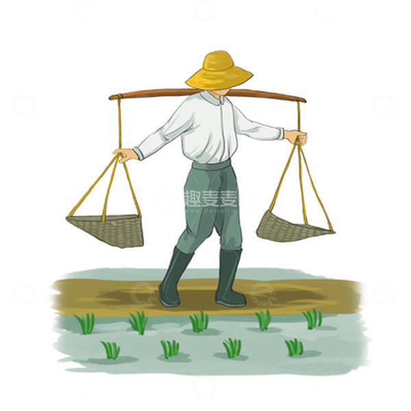 源文件下载【趣麦麦图】手绘春种谷雨农忙担扁担秧苗
