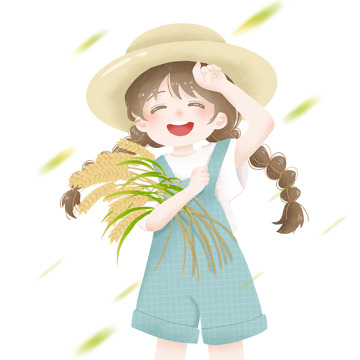 抱着麦穗的少女