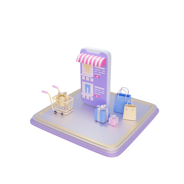3D立体手机购物电商618购物节促销场景
