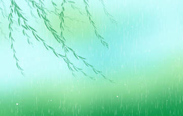绿色唯美小清新春季谷雨雨水柳树下雨天配图