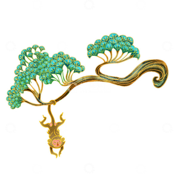 源文件下载【趣麦麦图】猴子，松树，猴子倒挂