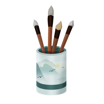 书法毛笔中国风山水笔筒学习用品