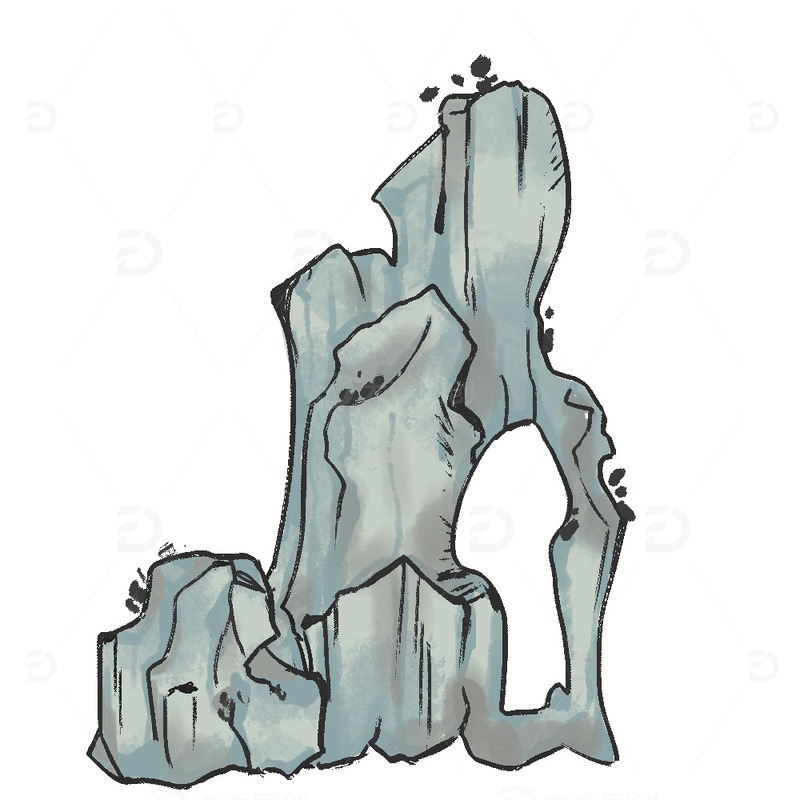 中国风毛笔边古风山毛笔画山石头装饰元素