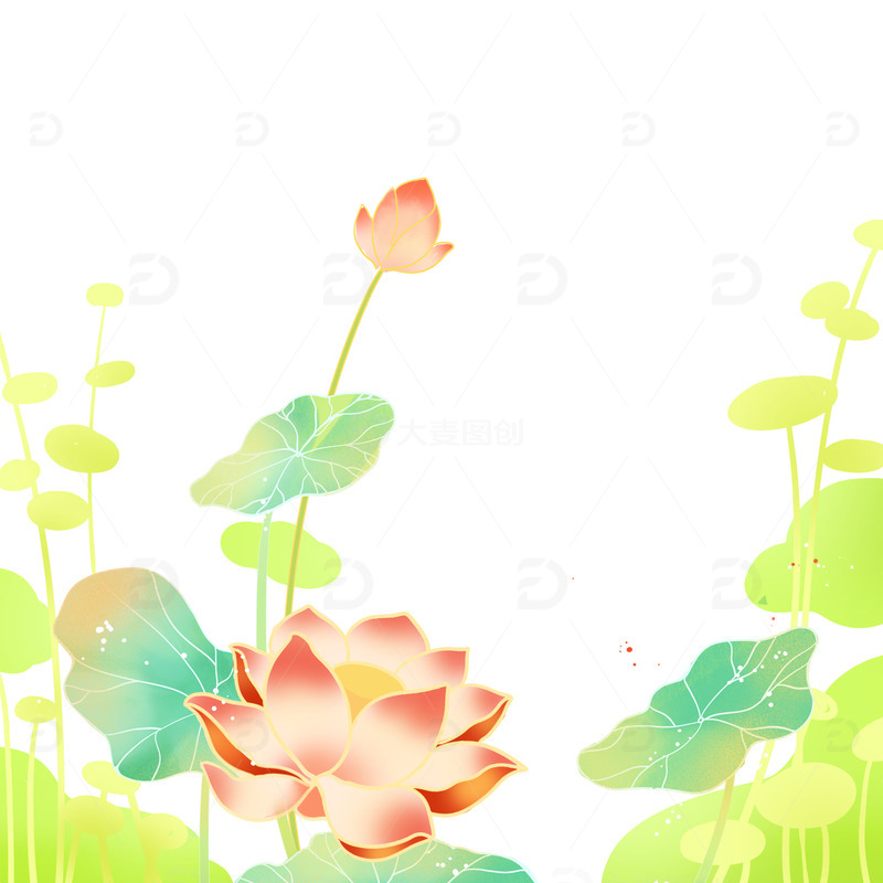 源文件下载【趣麦麦图】国潮荷花边框素材