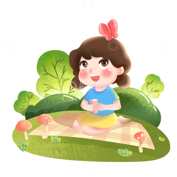 源文件下载【趣麦麦图】-小女孩郊游场景元素
