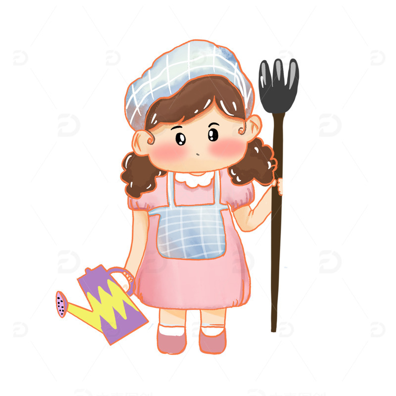 手绘劳动节到扫卫生女孩