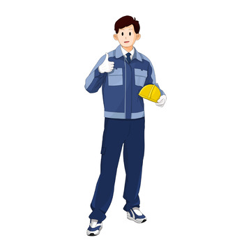 竖大拇指拿安全帽的劳动工人