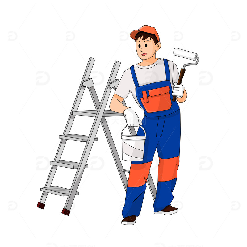 油漆建筑装修卡通工人职业