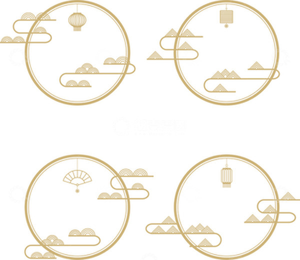 源文件下载【趣麦麦图】中国风金色传统圆形元素